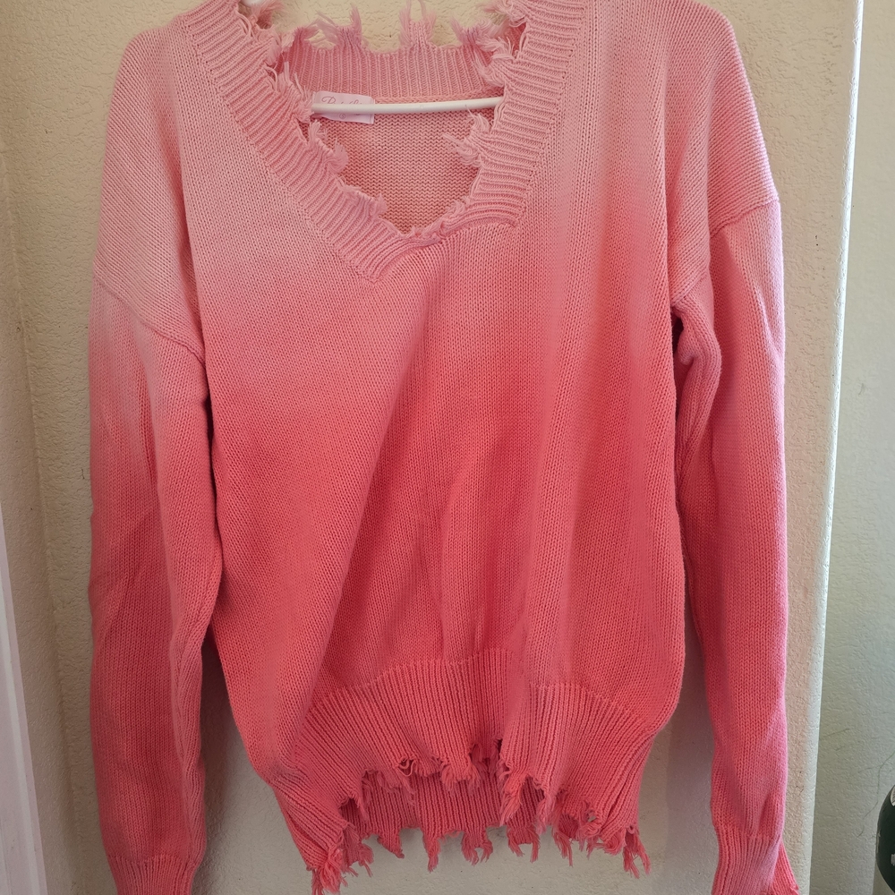 Pink Lily Destroyed Knit Sweater | Coral Pink | Small